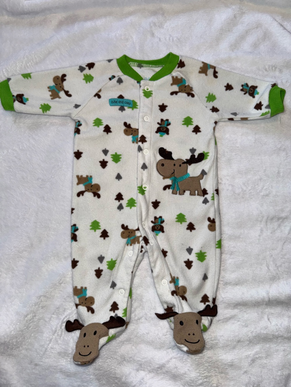Carter's Cream Fleece Footed One-Piece with Moose and Trees